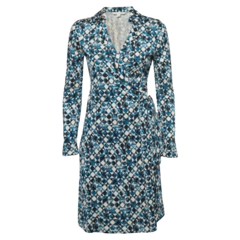 Diane von Furstenberg Vestido envolvente de jersey de seda azul estampado M