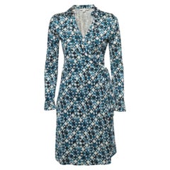 Diane von Furstenberg Vestido envolvente de jersey de seda azul estampado M