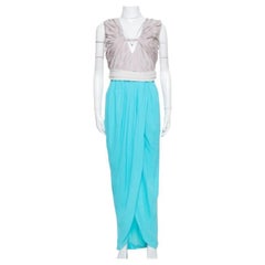 Diane von Furstenberg Blue Sateen & Crepe Wrap Effect Darleena Dress S