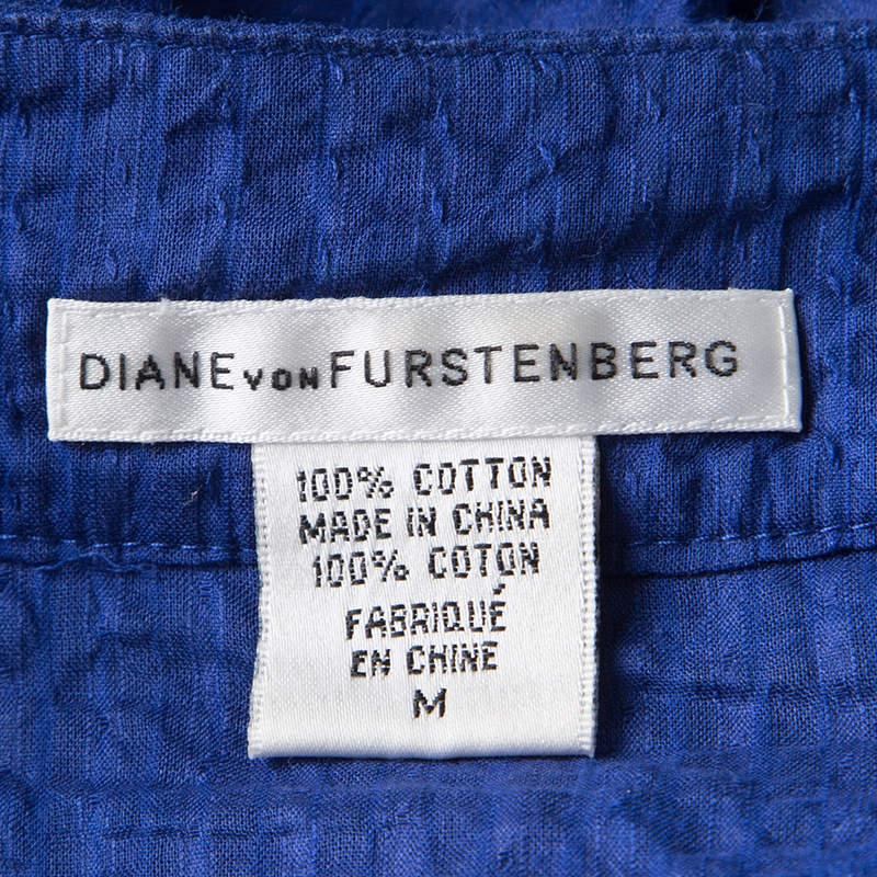 Women's Diane Von Furstenberg Blue Seersucker Beaded Applique Detail Tunic M For Sale