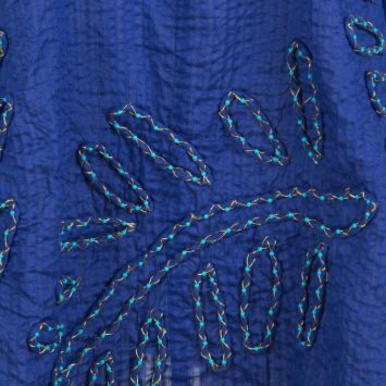 Diane Von Furstenberg Blau Seersucker Perlen Applique Detail Tunika M im Angebot 1