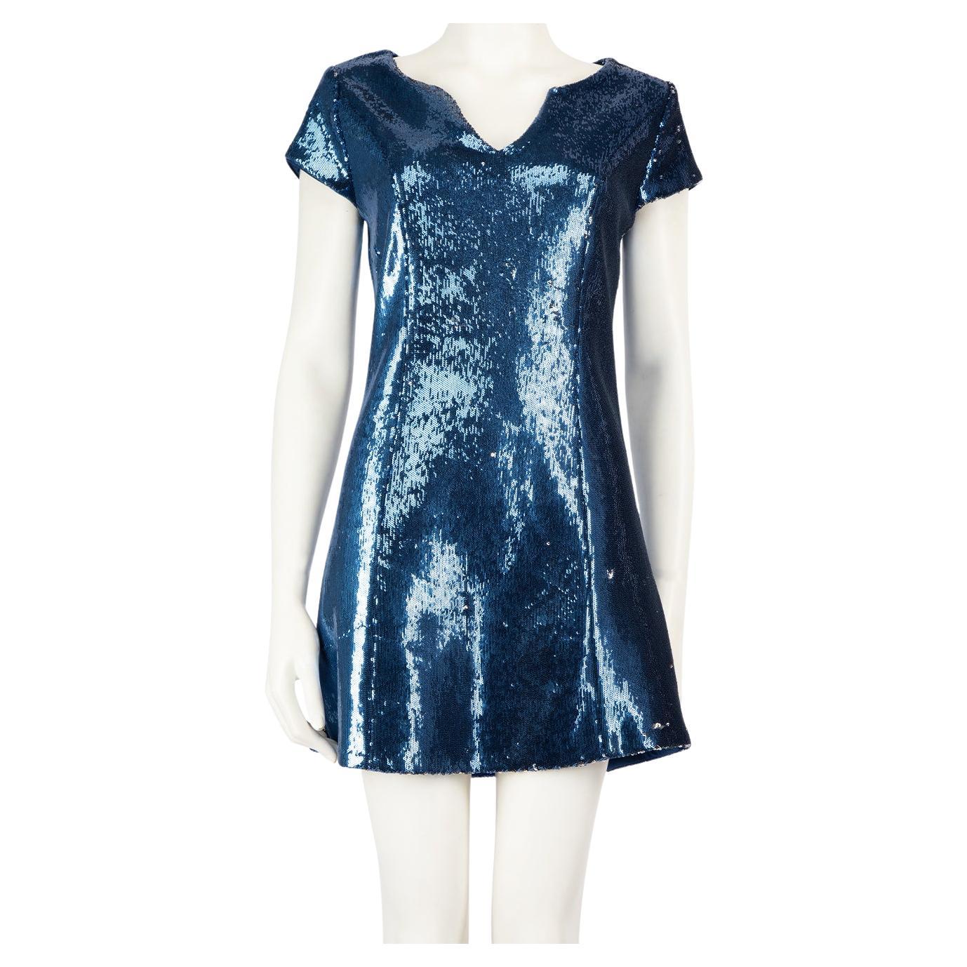 Diane Von Furstenberg Blue Sequinned Mini Dress Size S