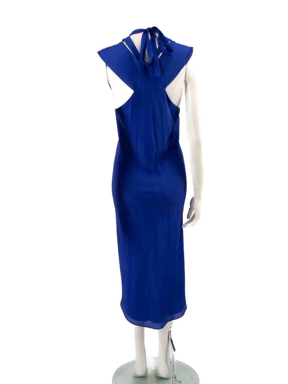 Diane Von Furstenberg Blue Silk Sleeveless Midi Dress Size M In Excellent Condition For Sale In London, GB