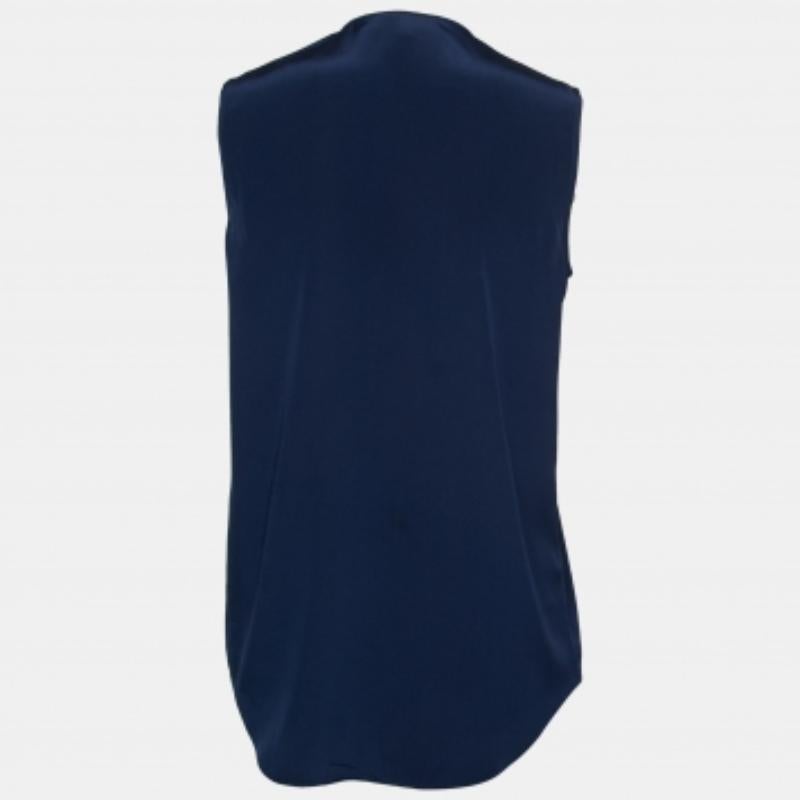 Grigio Top senza maniche in seta blu Diane von Furstenberg XS in vendita
