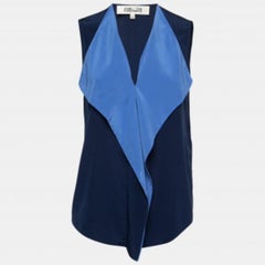 Top senza maniche in seta blu Diane von Furstenberg XS