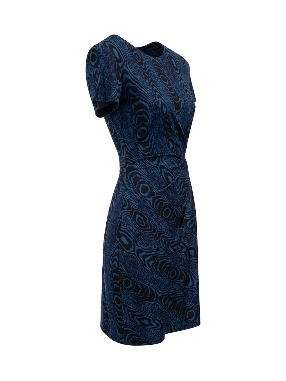 CONDITION is Never worn, with tags. No visible wear to dress is evident on this new Diane Von Furstenberg designer resale item.
  
Details
Zoe model
Blue
Silk
Dress
Mini
Wood pattern
Short sleeves
Round neckline
Side ruffle detail
Belt tie

Made in