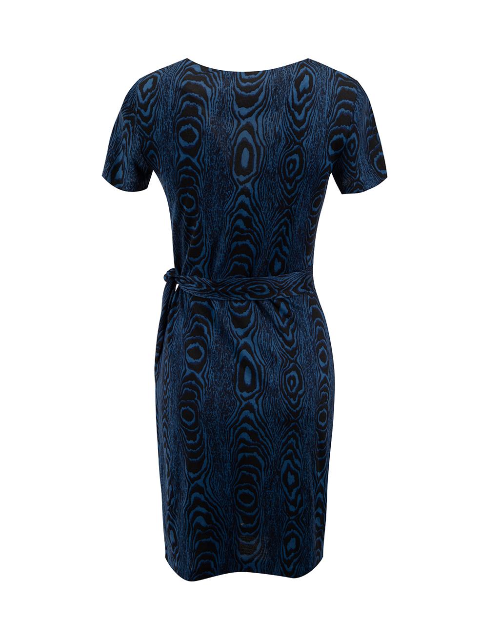Black Diane Von Furstenberg Blue Silk Wood Print Zoe Dress Size S