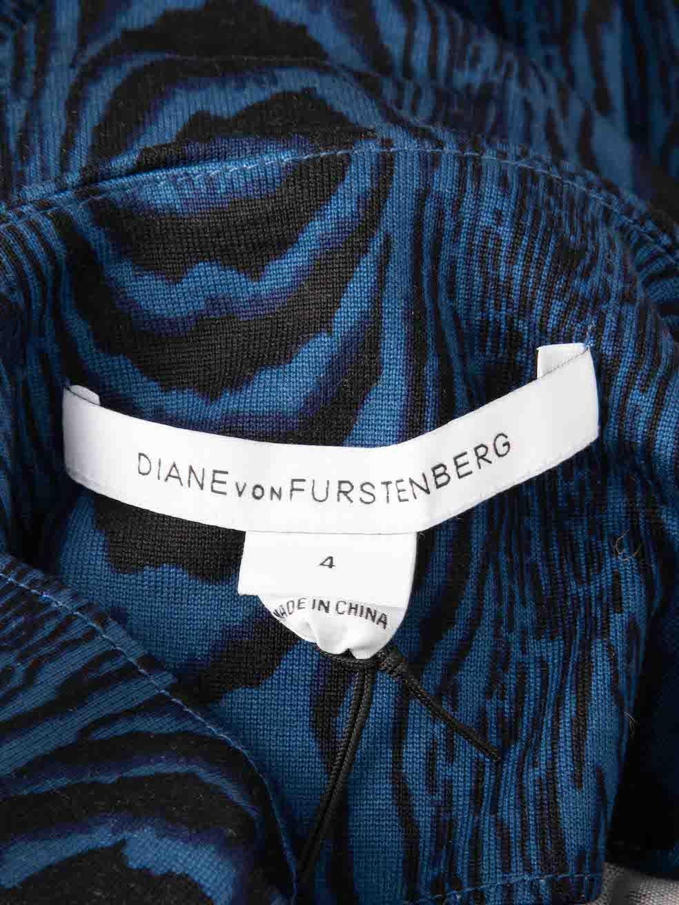 Diane Von Furstenberg Blue Silk Wood Print Zoe Dress Size S In New Condition In London, GB