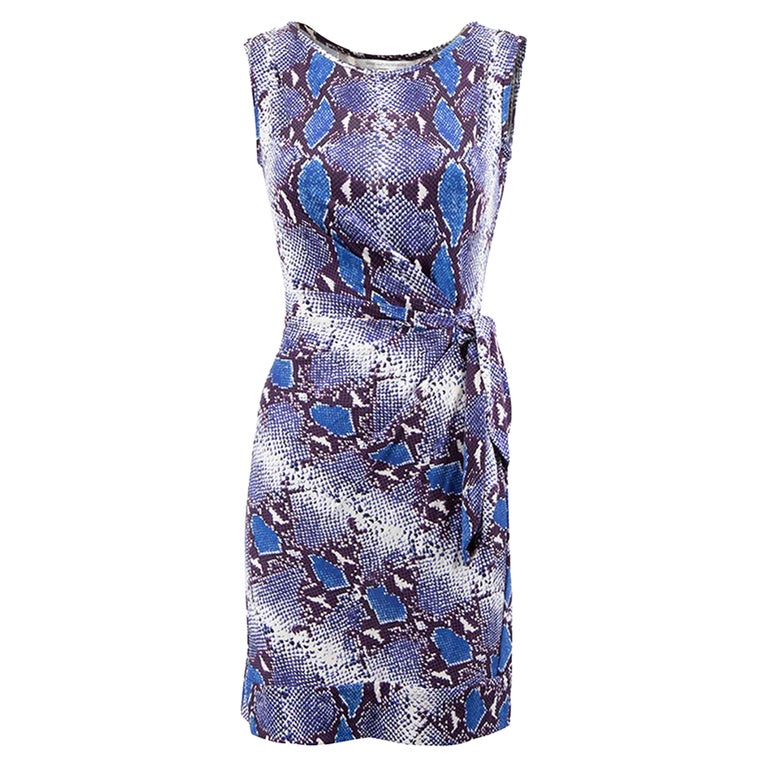 Diane Von Furstenberg Blue Snakeskin Pattern Mini Dress Size XS at 1stDibs