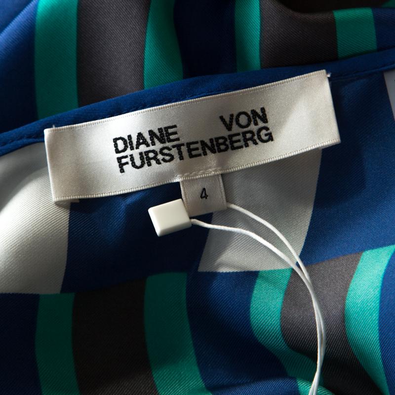 Diane Von Furstenberg Blue Striped Silk Asymmetric Saxon Skirt S 1
