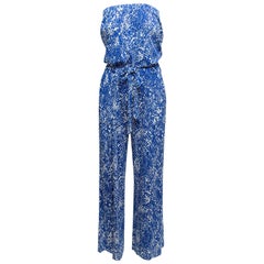 Diane Von Furstenberg Blue & White Silk Jumpsuit