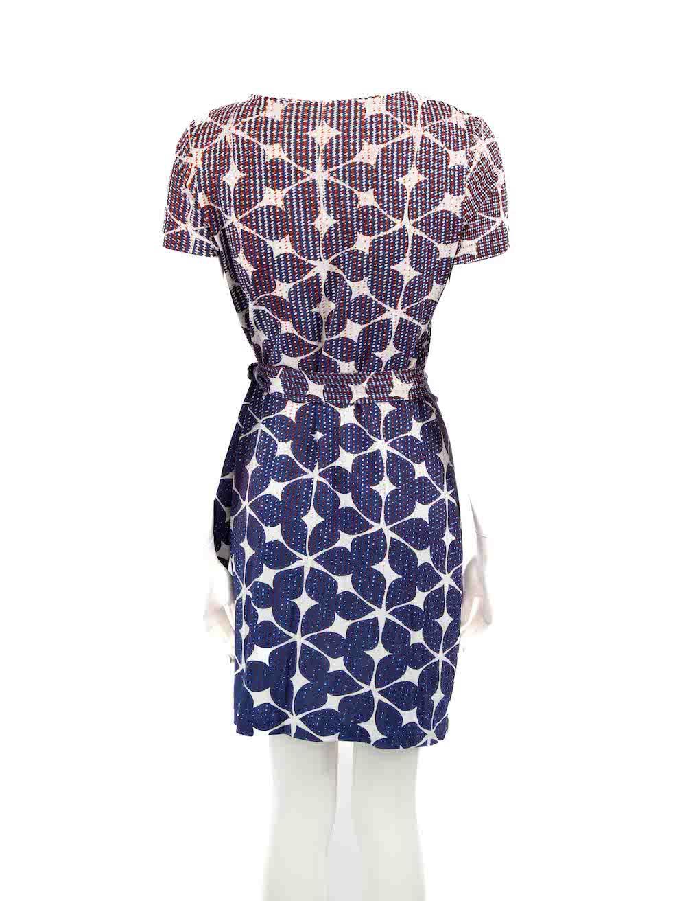Diane Von Furstenberg Blue Zoe Abstract Mini Dress Size L In Good Condition For Sale In London, GB