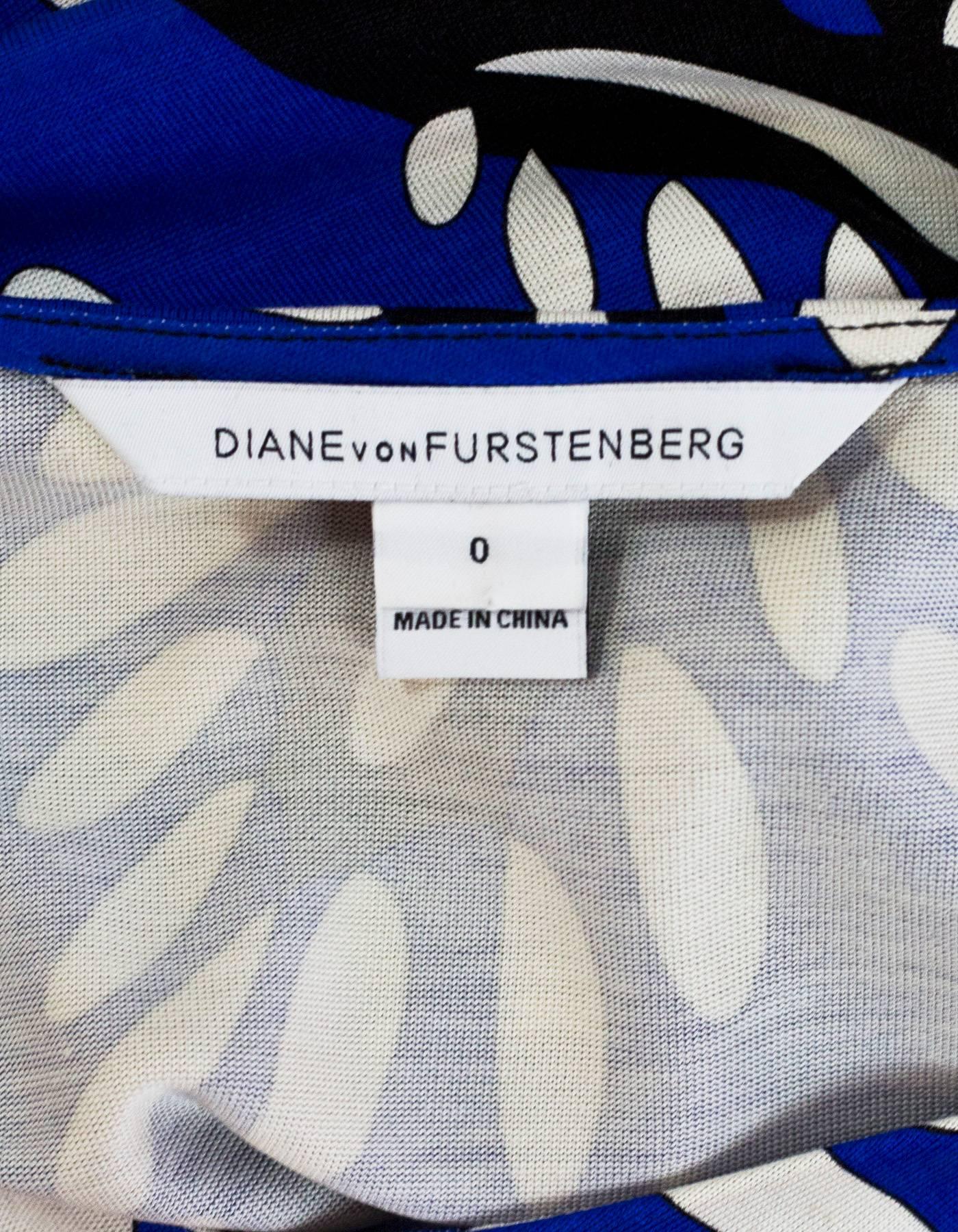Purple Diane von Furstenberg Blue, Black & White Silk Print Dress Sz 0