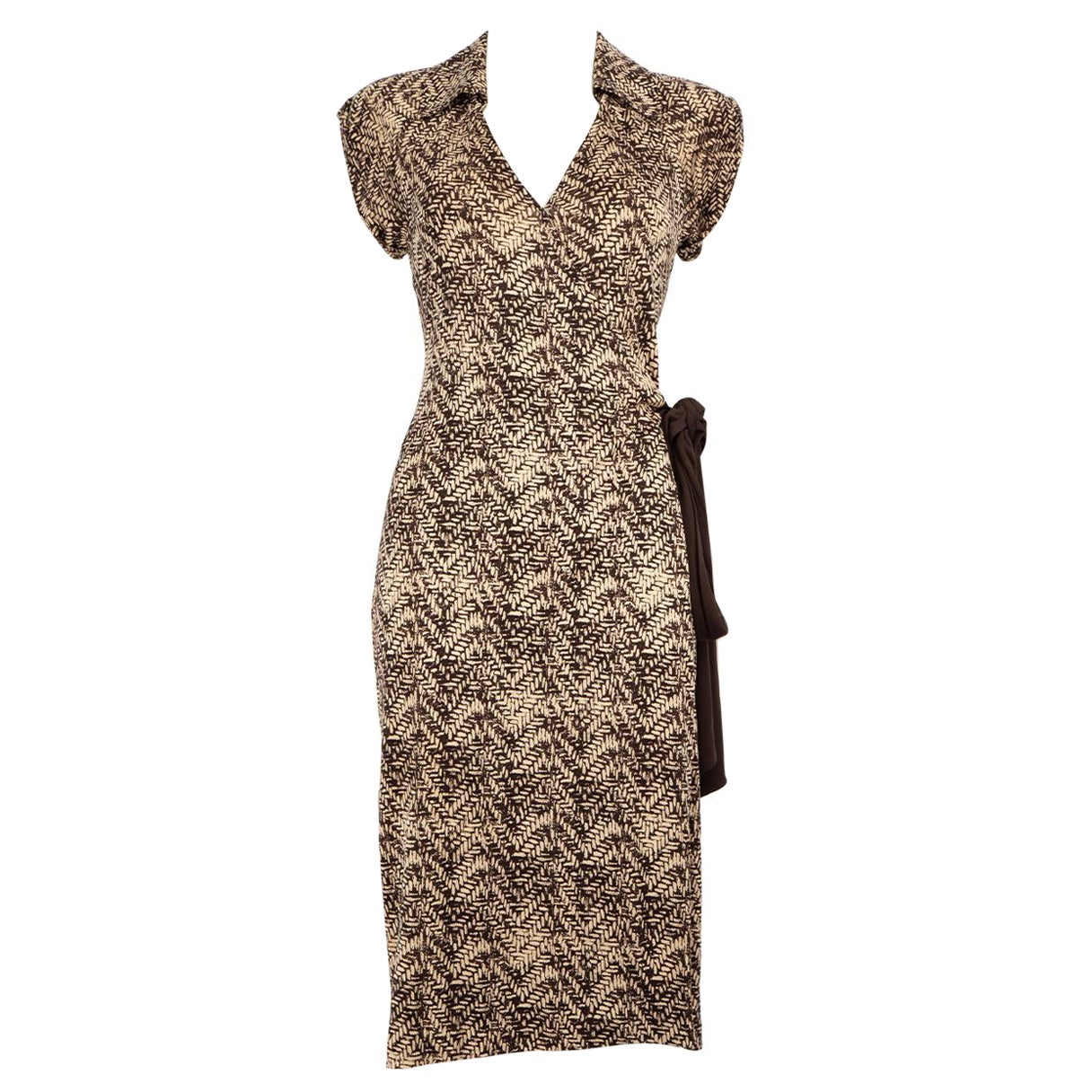 Diane Von Furstenberg Brown Printed Wrap Dress Size S