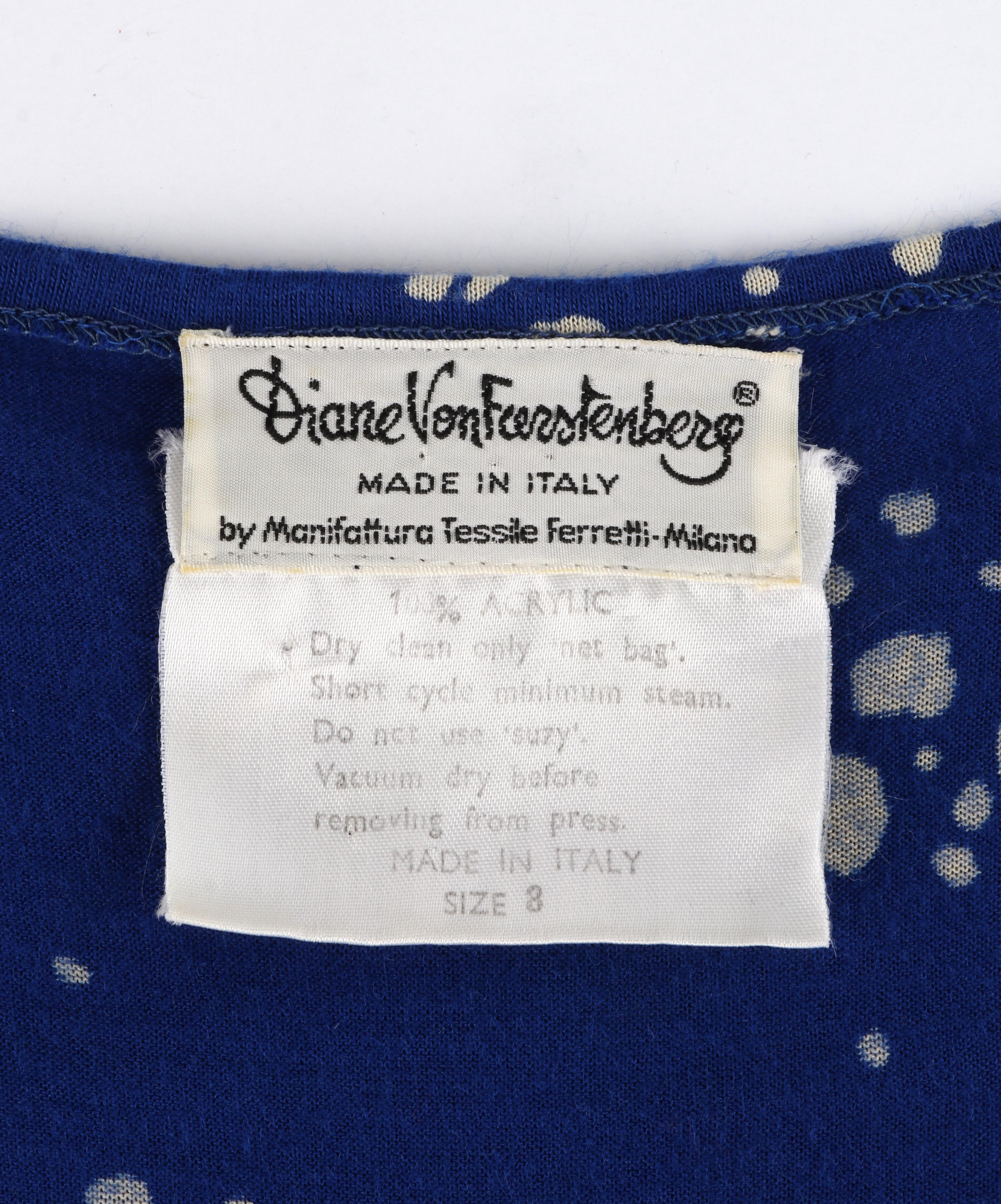 DIANE Von FURSTENBERG c.1970's Blue White Speckled Belted Long Sleeve Dress 6