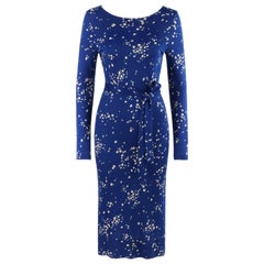 DIANE Von FURSTENBERG c.1970's Blue White Speckled Belted Long Sleeve Dress