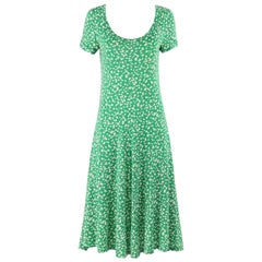 DIANE VON FURSTENBERG c.1970's DVF Green Abstract Dot Print Knit Shift Dress