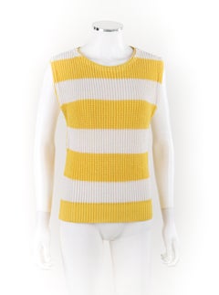 DIANE VON FURSTENBERG c.1980s Yellow White Striped Knit Sleeveless Sweater Top