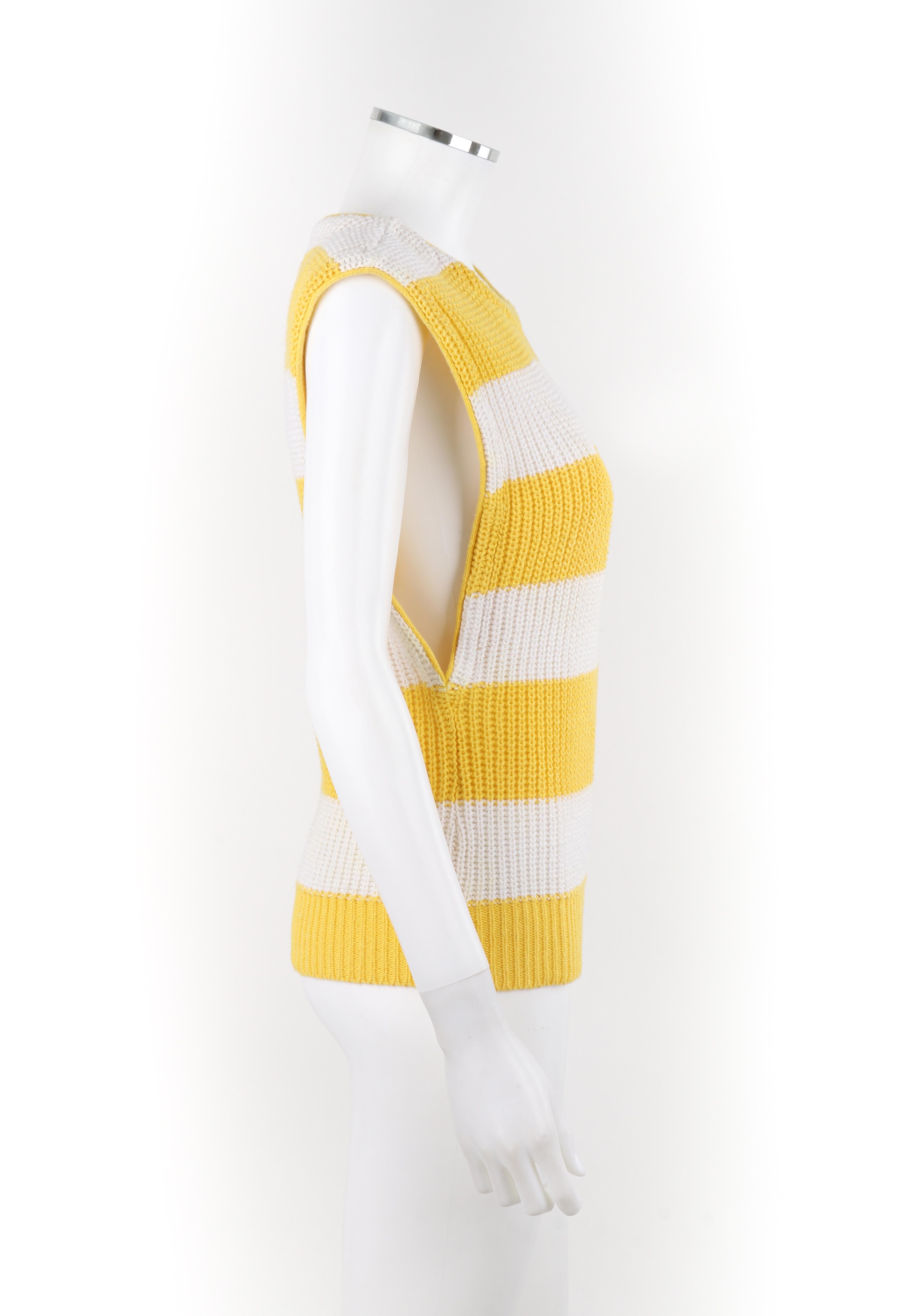 DIANE VON FURSTENBERG - Pull sans manches en tricot rayé jaune et blanc, années 1980 Bon état - En vente à Thiensville, WI