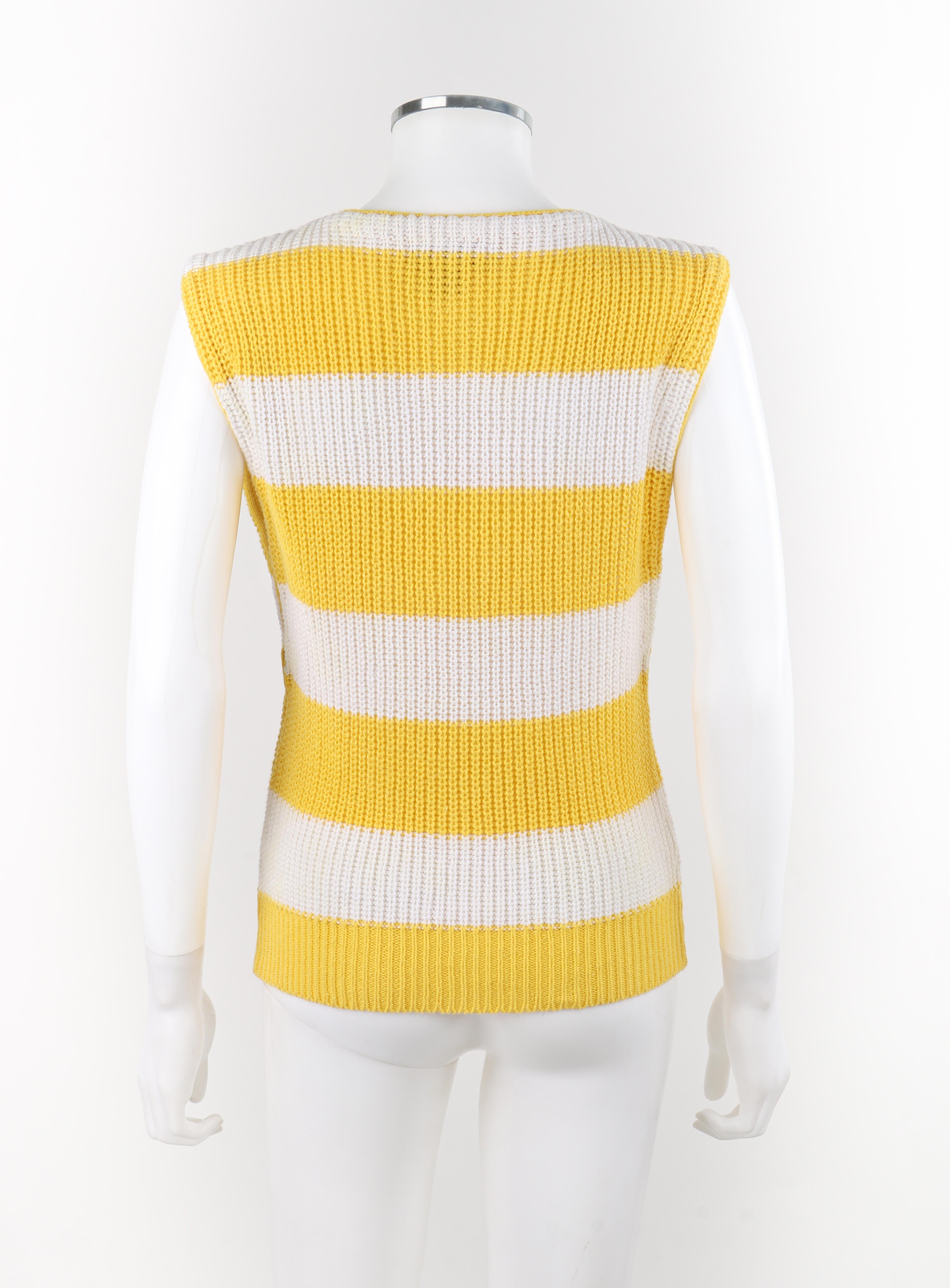 DIANE VON FURSTENBERG - Pull sans manches en tricot rayé jaune et blanc, années 1980 Pour femmes en vente