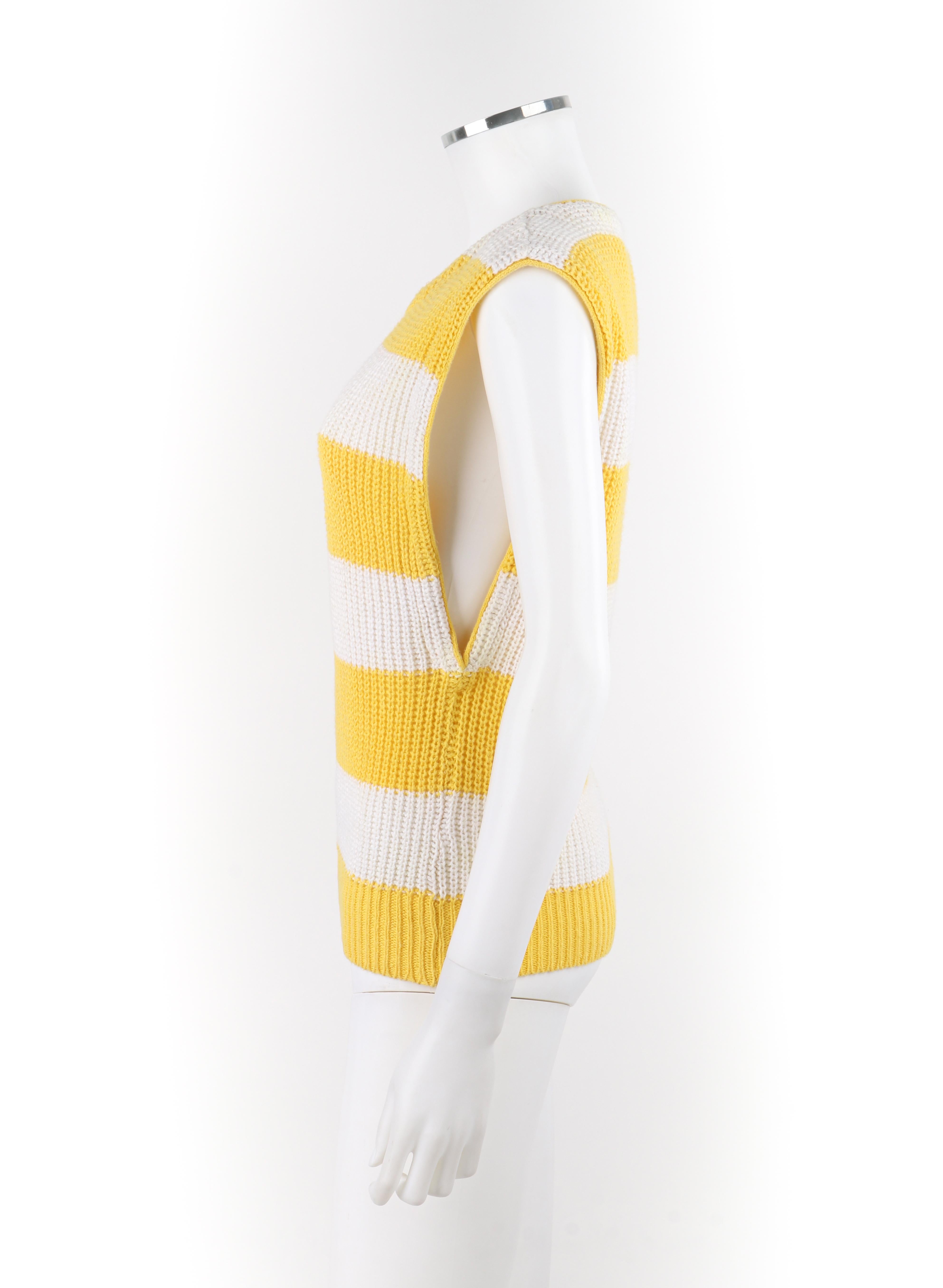 DIANE VON FURSTENBERG c.1980s Yellow White Striped Knit Sleeveless Sweater Top In Good Condition For Sale In Thiensville, WI