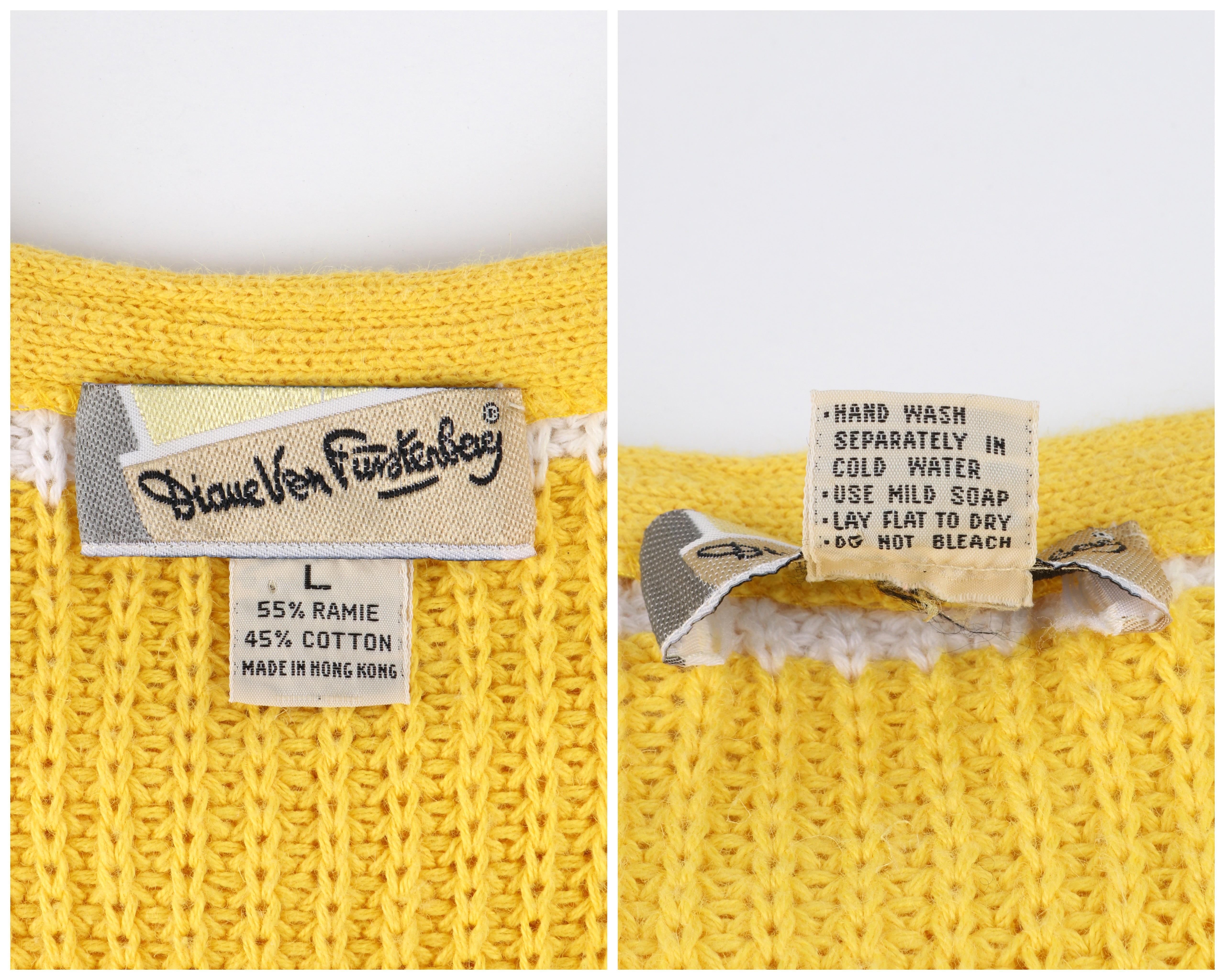 DIANE VON FURSTENBERG c.1980s Yellow White Striped Knit Sleeveless Sweater Top For Sale 1