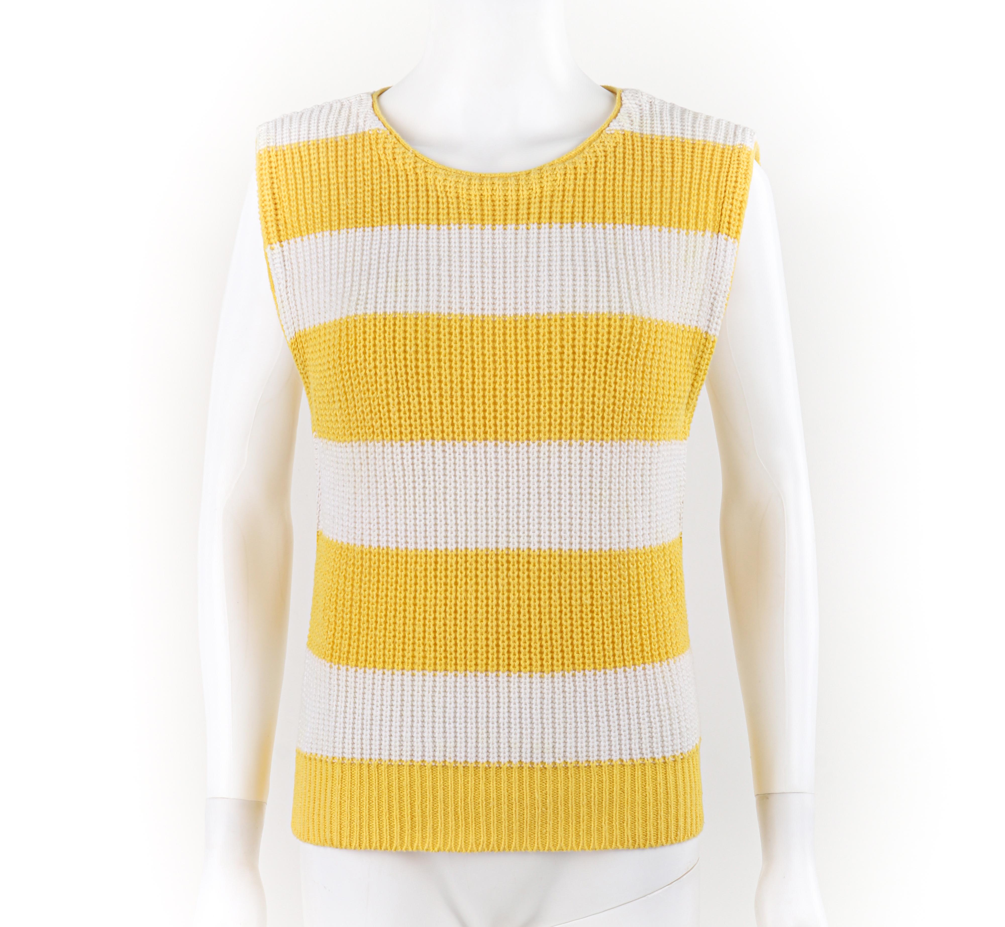 DIANE VON FURSTENBERG c.1980s Yellow White Striped Knit Sleeveless Sweater Top For Sale 3