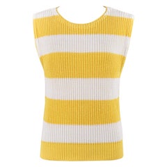 DIANE VON FURSTENBERG ca. 1980er Jahre Gelb-Weiß gestreiftes ärmelloses Pullover-Top