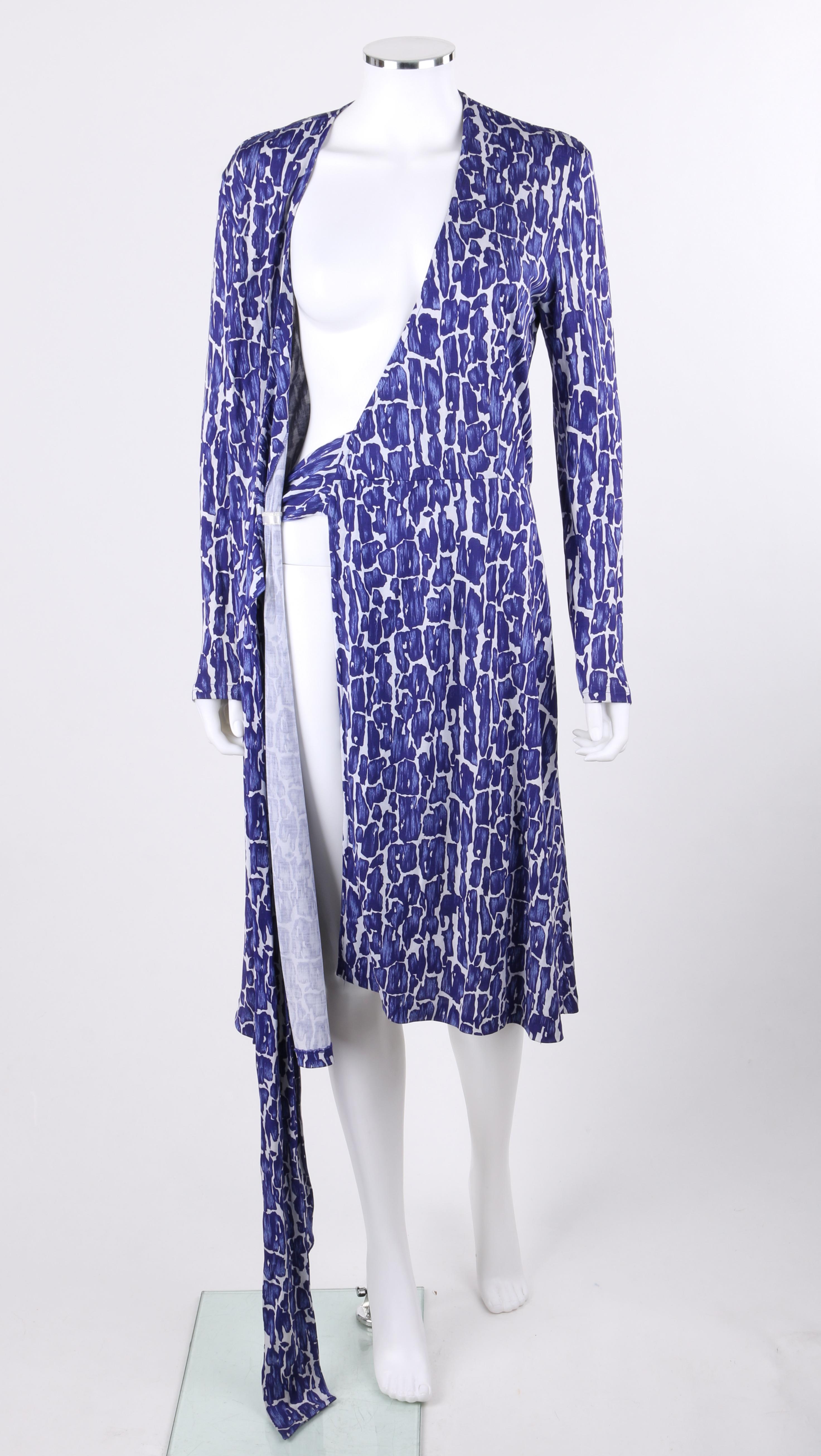 Purple DIANE von FURSTENBERG c.1990's Silk Jersey Abstract Print Blue White Wrap Dress