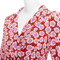 DIANE VON FURSTENBERG Carla  100% silk  red purple floral wrap dress US2 S