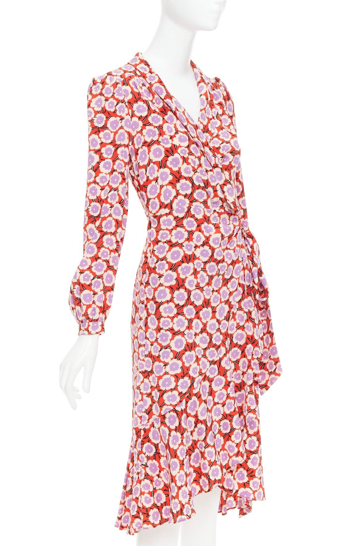 DIANE VON FURSTENBERG Carla  100% seda  vestido floral rojo púrpura US2 S Beige en venta