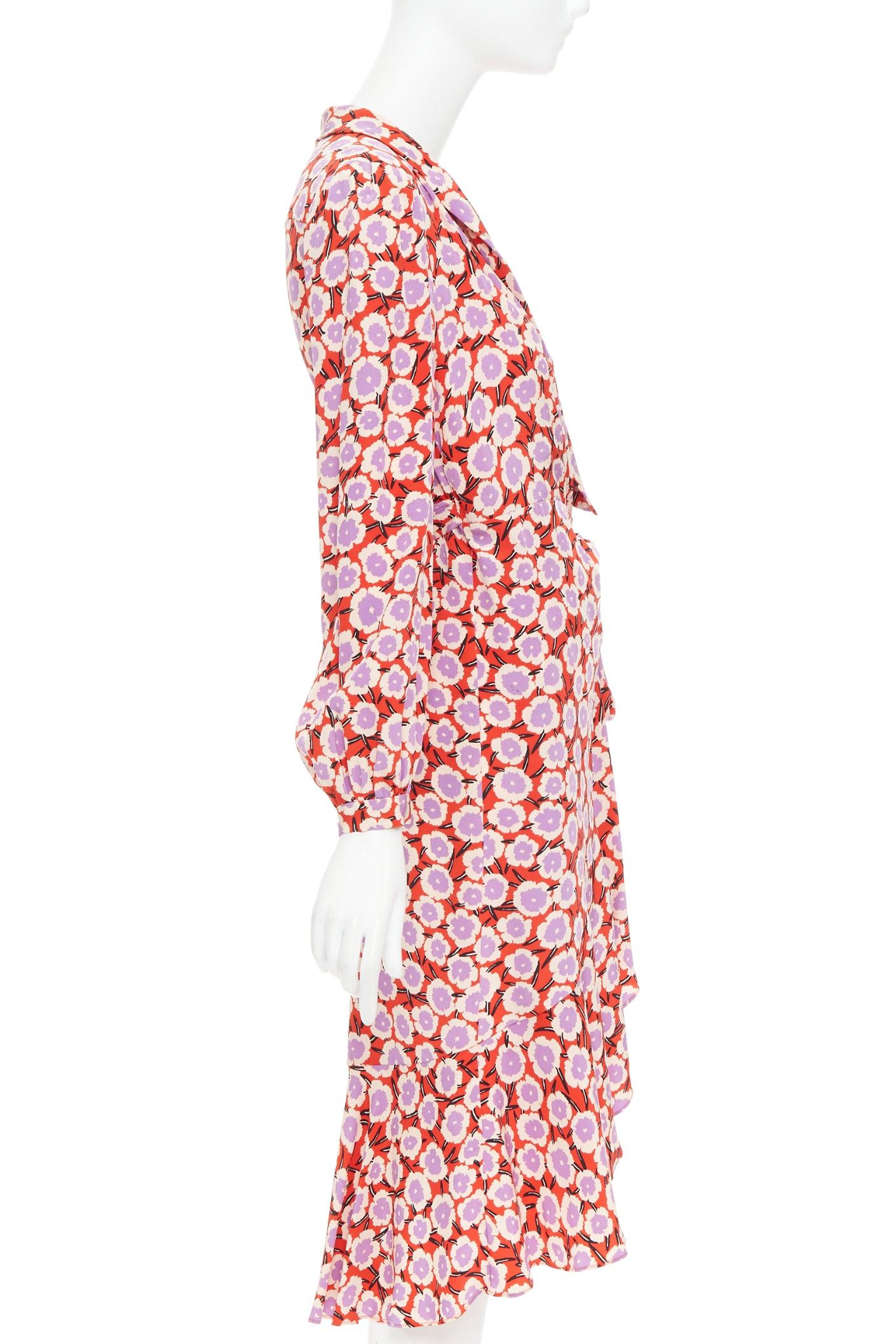 DIANE VON FURSTENBERG Carla  100% seda  vestido floral rojo púrpura US2 S en Excelente estado para la venta en Hong Kong, NT
