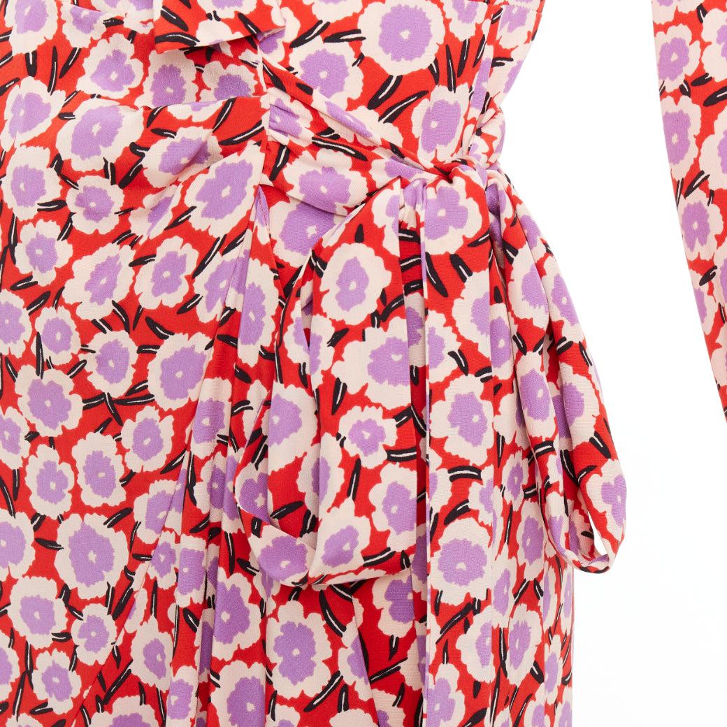 DIANE VON FURSTENBERG Carla  100% seda  vestido floral rojo púrpura US2 S en venta 2
