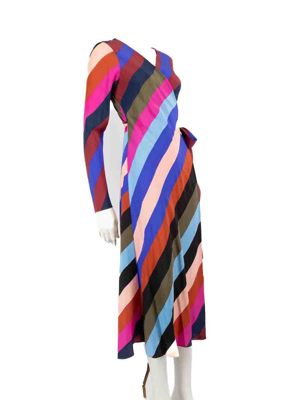 CONDITION is Never worn, with tags. No visible wear to the dress is evident on this new Diane Von Furstenberg designer resale item.
 
 
 
 Details
 
 
 Model: Carson
 
 Multicolour
 
 Silk
 
 Wrap dress
 
 Striped pattern
 
 Long sleeves
 
 Midi
 
