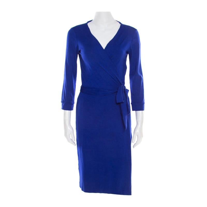 Diane von Furstenberg Cobalt Blue Jersey New Julian Wrap Dress M