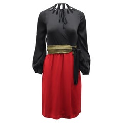 Robe midi « Color Block » de Diane von Furstenberg en soie noire et rouge