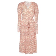 Diane Von Furstenberg Coral Pink Crepe Wrap Midi Dress M