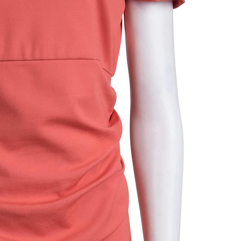 Women's Diane von Furstenberg Coral Red Stretch-Cady Gathered Bevina Dress L For Sale
