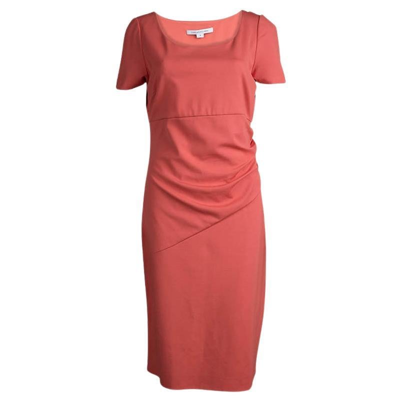 Diane von Furstenberg Coral Red Stretch-Cady Gathered Bevina Dress L For Sale
