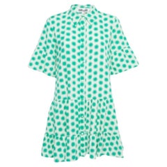 Diane Von Furstenberg Cream/Green Print Cotton Button Front Mini Dress M