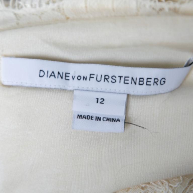 De las mujeres Diane von Furstenberg Vestido Envolvente de Encaje Crema L en venta