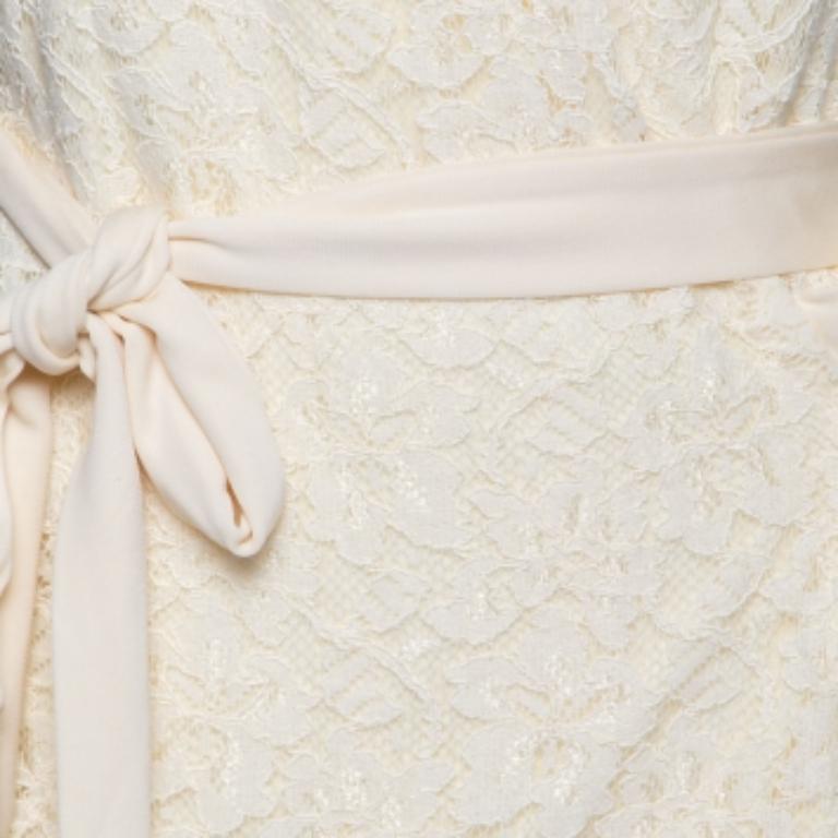 Diane von Furstenberg Vestido Envolvente de Encaje Crema L en venta 1