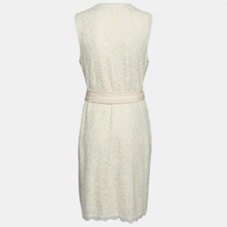 Diane von Furstenberg Vestido Envolvente de Encaje Crema L en venta 2