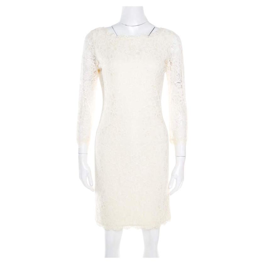 Diane Von Furstenberg Cream Long Sleeve Zarita Lace Dress S For Sale