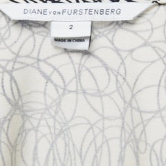 Diane Von Furstenberg Cream/Navy Blue Printed Silk Knit Sleeveless Wrap Dress S