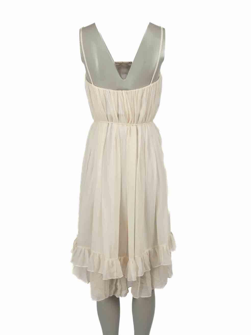 Diane Von Furstenberg Cream Pattern Ruched Dress Size S In Excellent Condition In London, GB