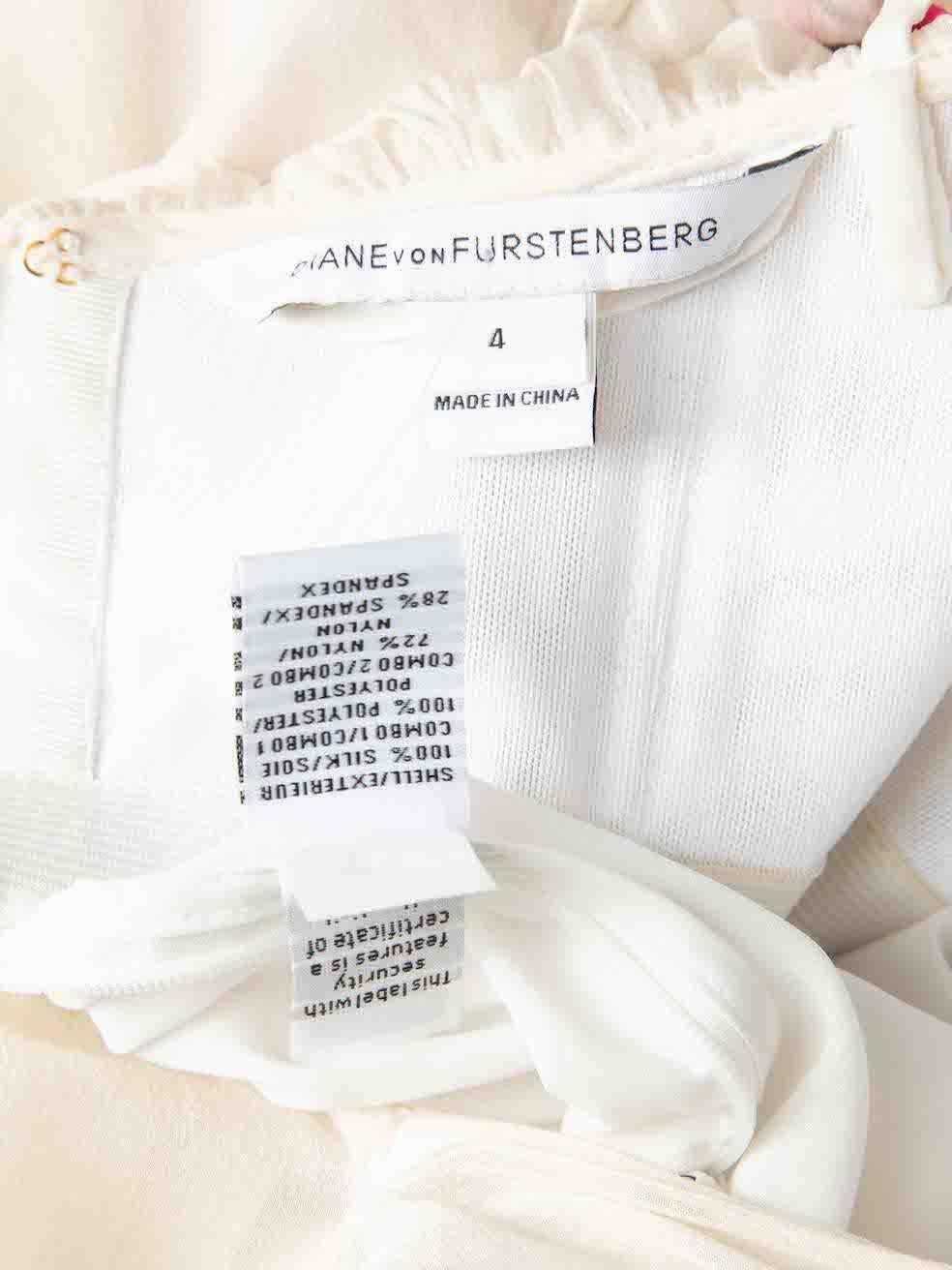 Women's Diane Von Furstenberg Cream Pattern Ruched Dress Size S