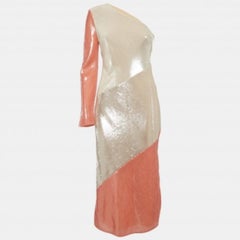 Diane Von Furstenberg Cream Sequin and Silk One Shoulder Bias Midi Dress S
