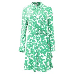 Diane Von Furstenberg Didi Printed Mini Wrap Dress in Green Viscose