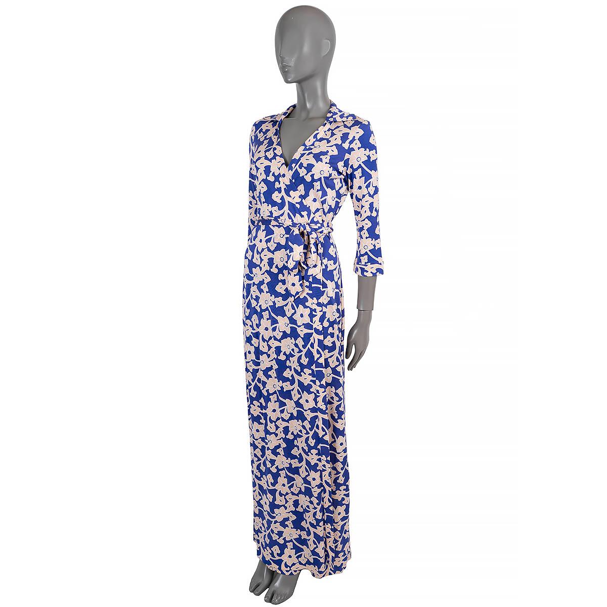 100% authentic Diane von Furstenberg Abigail floral maxi wrap dress in blue, pink and white silk (100%). Features 3/4 sleeves. Unlined. Has been worn and is in excellent condition.

Measurements
Tag Size	8
Size	M
Shoulder Width	43cm (16.8in)
Bust